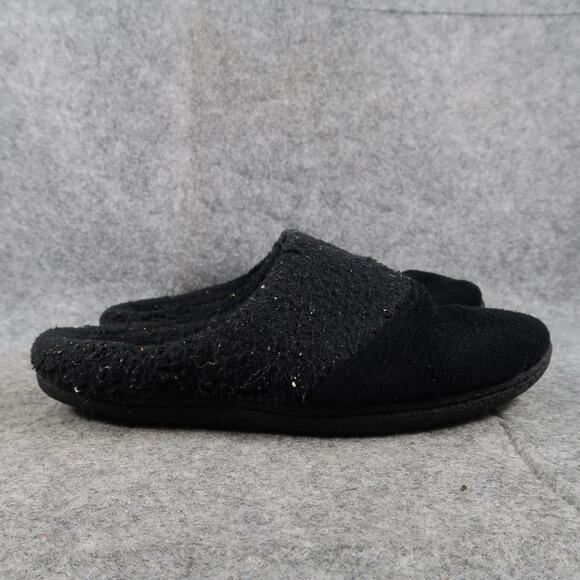 Dearfoams Shoes Womens 9 Slippers Slip On Mule Casual Comfort Black Large Flat - Picture 1 of 11